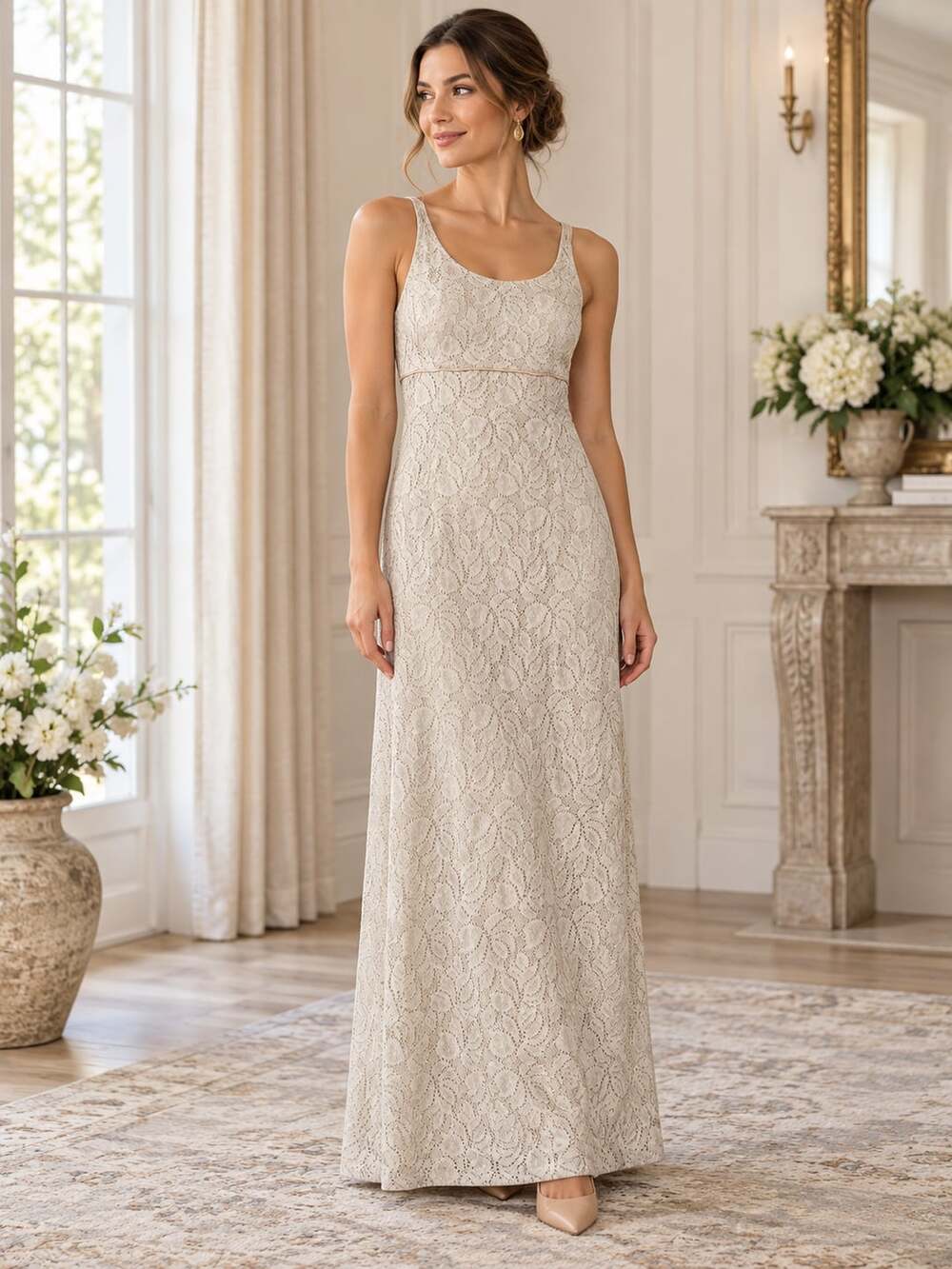 Vintage Bari Jay 3894 Gold Metallic Lace Maxi Gown 11/12 NWT Formal Dress USA